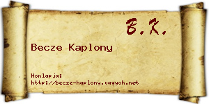 Becze Kaplony névjegykártya